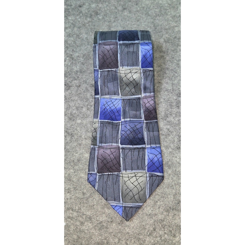 J. Garcia Mens Silk Tie Overlooking the Desert Collection 15 Blue Grey Geometric